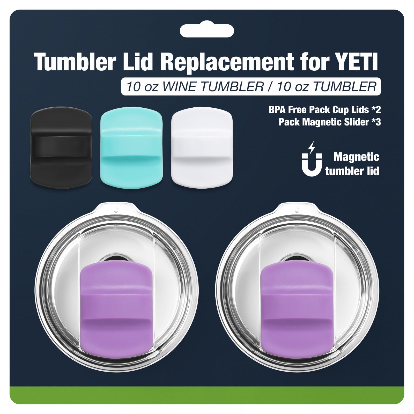 Photo 1 of 10 oz Tumbler Lids,Magnetic Tumbler Lid Replacement for Travel Coffee Mug,BPA Free 2 Pack Purple Tumbler Lids & 3 Pack Magnetic Slider
