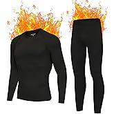 AMZSPORT Mens Thermal Base Layer Set, Fleece Lined Underwear Compression Long Johns