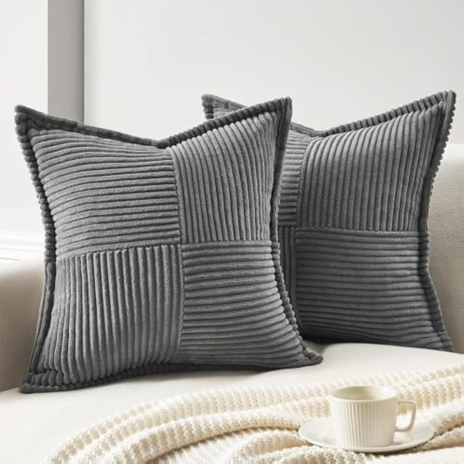 Topfinel Grey Cushion Covers 16 x 16 inches Dark Grey Room Decor Fluffy Cushion cover 40cm x 40cm Plain Scatter Cushions Modern Decoration for Livingroom ,Pack of 2 — image 1
