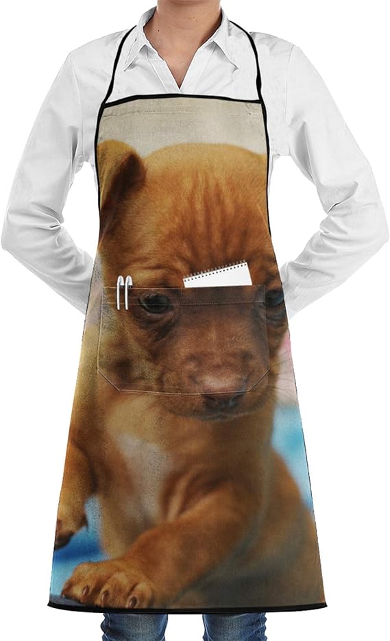 Amazon Co Jp 女性のためのエプロン男性ポケット付きかわいい赤ちゃんの子犬調節可能な面白いバーベキューシェフ料理エプロン 服 ファッション小物