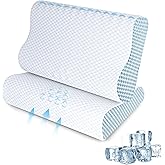 SUFOR 2 Pack Memory Foam Cooling Bed Pillows for Sleeping, Ergonomic Cervical Pillow for Neck and Shoulder Pain Relief, Adjustable Cold Pillow Set of 2,with Pillowcase(Blue)