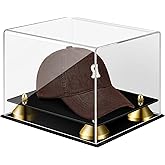 Taiyin Clear Hat Display Case for Baseball Acrylic Autograph Hat Cap Helmet Holder Stand with Gold Riser Memorabilia Box for Football Sports