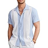 COOFANDY Men's Vintage Bowling Shirt Short Sleeve Button Down Summer Cuba Beach Shirts