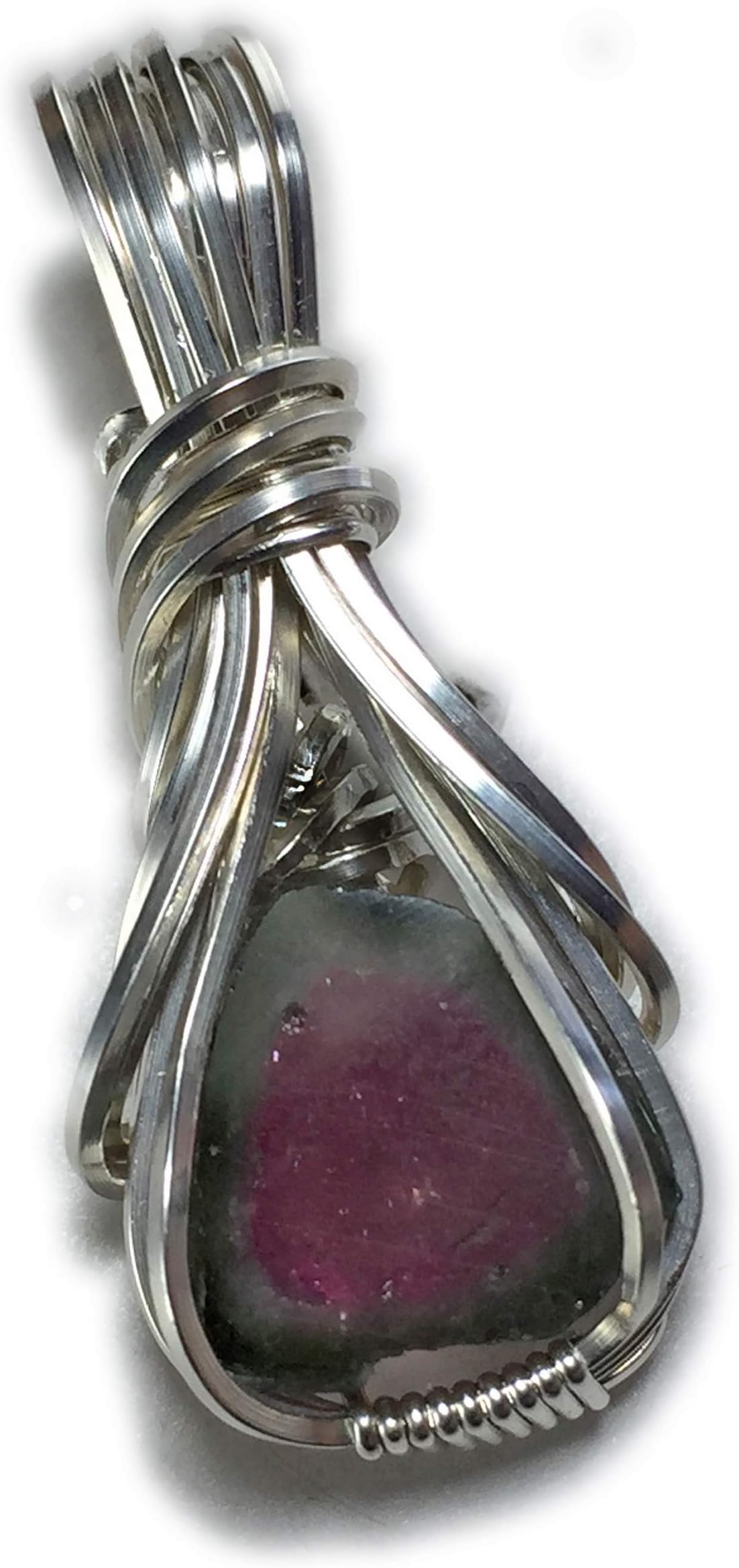 Rocks2Rings Watermelon Tourmaline Jewelry Pendant - Sterling Silver Pink Green, with Black Leather Necklace, Wire Wrapped, Elegant Gift Box 10S10 Z