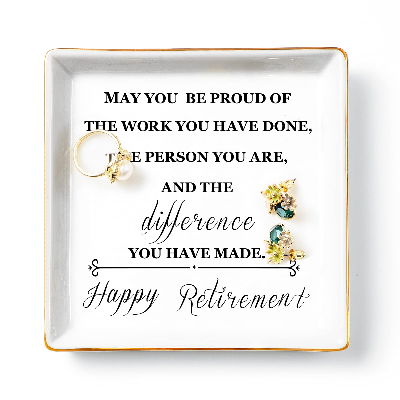 Titanape Happy Retirement Gifts for Women, Ring Dish Trinket Dish Jewellery Holder – Leaving Present Retirement Appreciation Gifts for Colleagues, Mum, Co-workers, Teacher, Female Friend, Wife, Sister — image 1