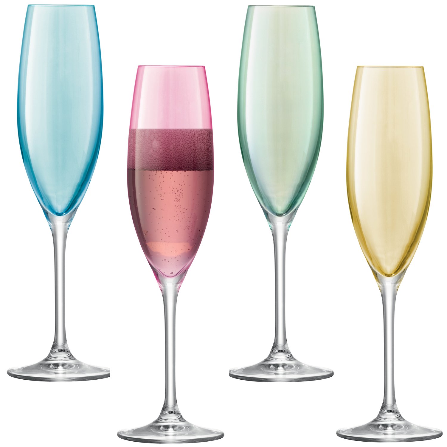 LSA International Polka Champagne Flute 225 ml Pastel Assorted | Set of 4 | Hand Painted Glassware | PZ04