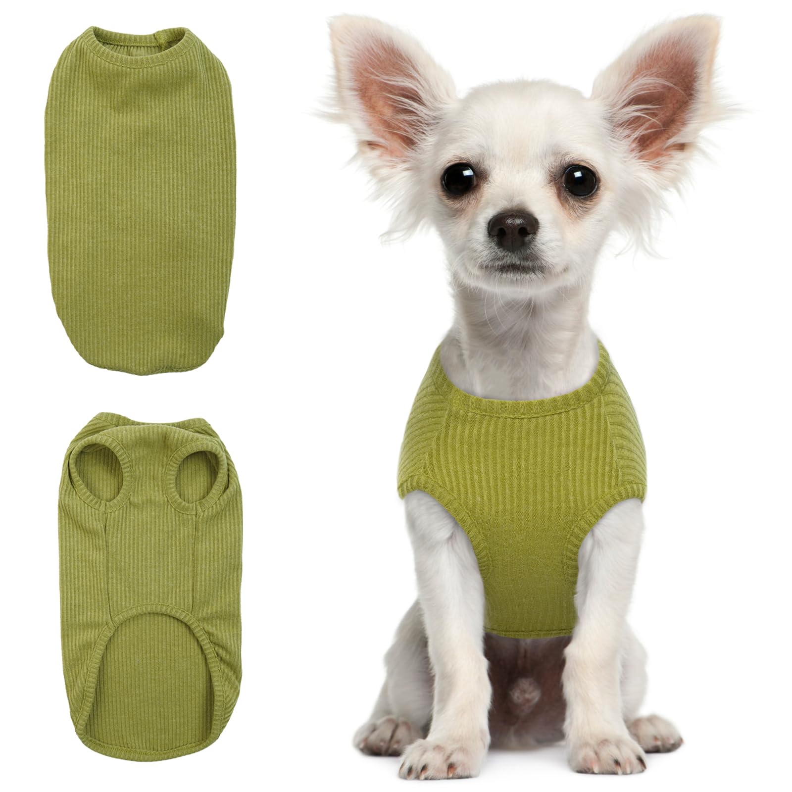 Hjumarayan Dog Tshirt - Summer Knitted Jumpers Soft Stretchy Clothes for Small Dogs Shirts, Striped T Shirt for Chihuahua, Toy Poodle, pomeranian, Yorkshire (Chartreuse XS) — image 1