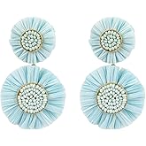 Boho Statement Earrings Beaded Raffia Palm Bohemian Lightweight Tiered Drop Dangle Earrings Gift for Women