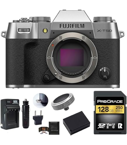 Amazon.com: Fujifilm X-T50 無反光鏡相機,附15-45 公釐鏡頭(銀色)套裝