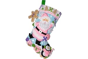 Bucilla Felt Applique 18" Stocking Making Kit, Lollipop Santa, Perfect for Holiday DIY Arts and Crafts, 89705E