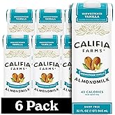 Califia Farms - Unsweetened Vanilla Almond Milk, 32 Oz (Pack of 6), Dairy Free, Vegan, Plant Based, Keto, Shelf Stable, Vegan