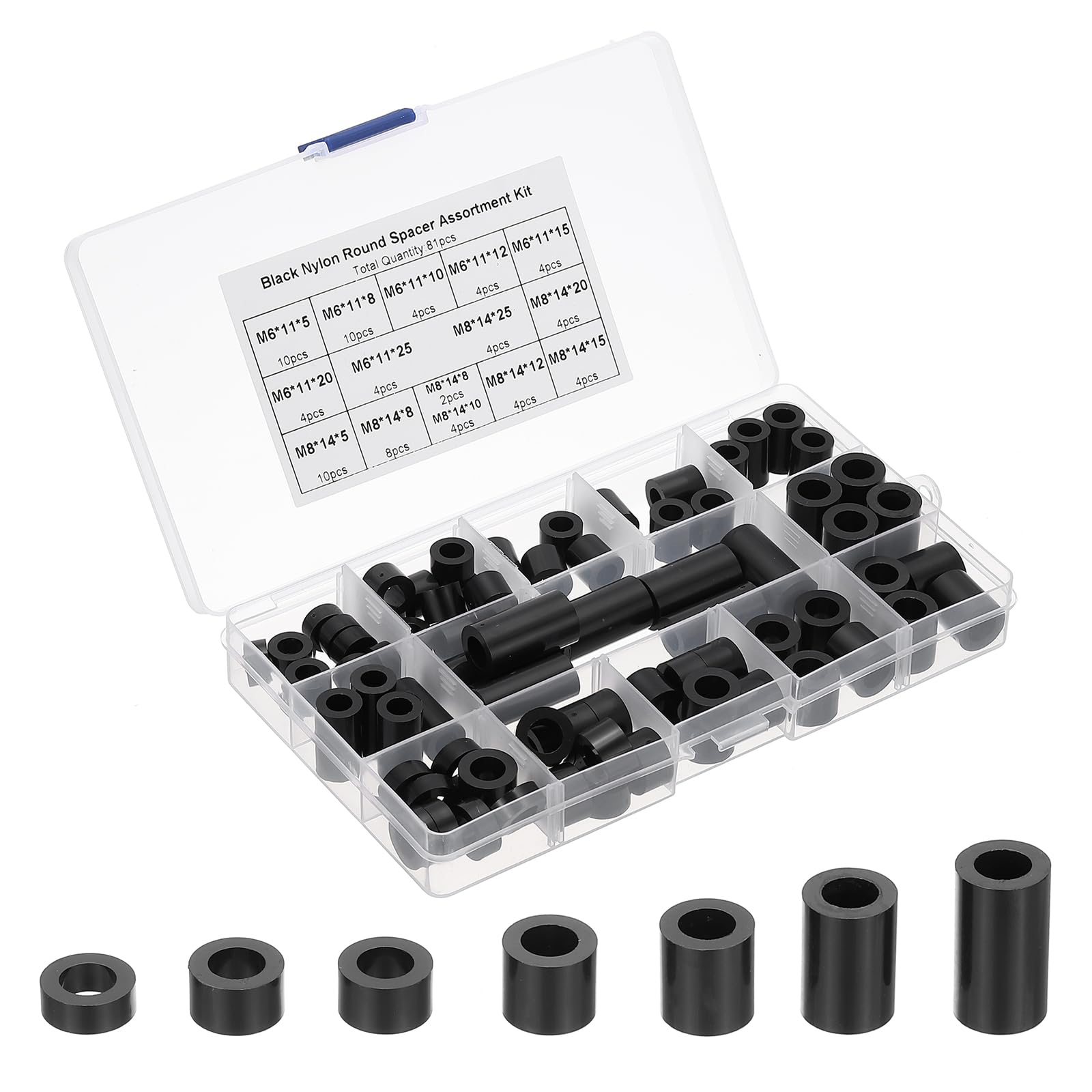 PATIKIL M6 M8 Nylon Spacer, 81Pcs Round Spacer Standoff Non-Threaded Assortment Electrical Outlet Spacers for PCB Motherboard, Circuit Board, Switch and Receptacle, Black