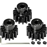 0.8M Pinion Gears Hardened Steel 3.175mm Bore 13T 14T 15T for 1/10 RC Motor | 0.8Mod Pinion Gears with Screws &amp; Hex for Tamiya, Traxxas, Arrma, Axial, Losi, HPI 1/10 RC Car Brushless Brush Motor Upgrade