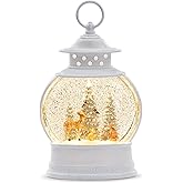 Napco 11 inch LED Lighted Forest Animals Woodland Scene Water Globe Lantern White Spinning Glitter Christmas Decor
