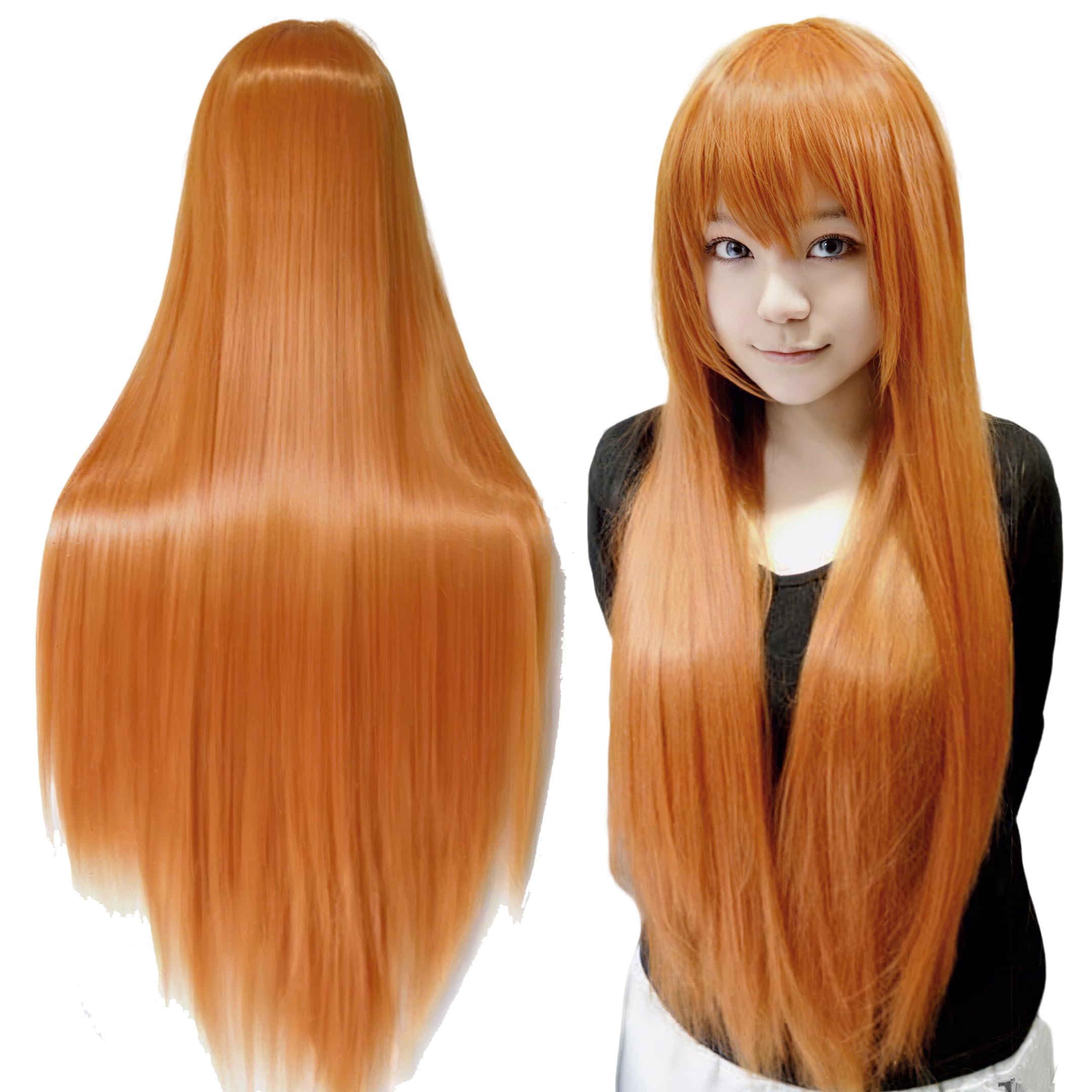 IMISSU 80cm Long Straight Natural Hair Cosplay Wigs with Bangs Colorful Halloween Costume Party Wig for Girl (Orange)