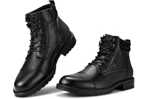 Rollda Men's Motorcycle Boots Combat Boots Casual Dress Boots for Men Lace Up Cap Toe Ankle Boots
