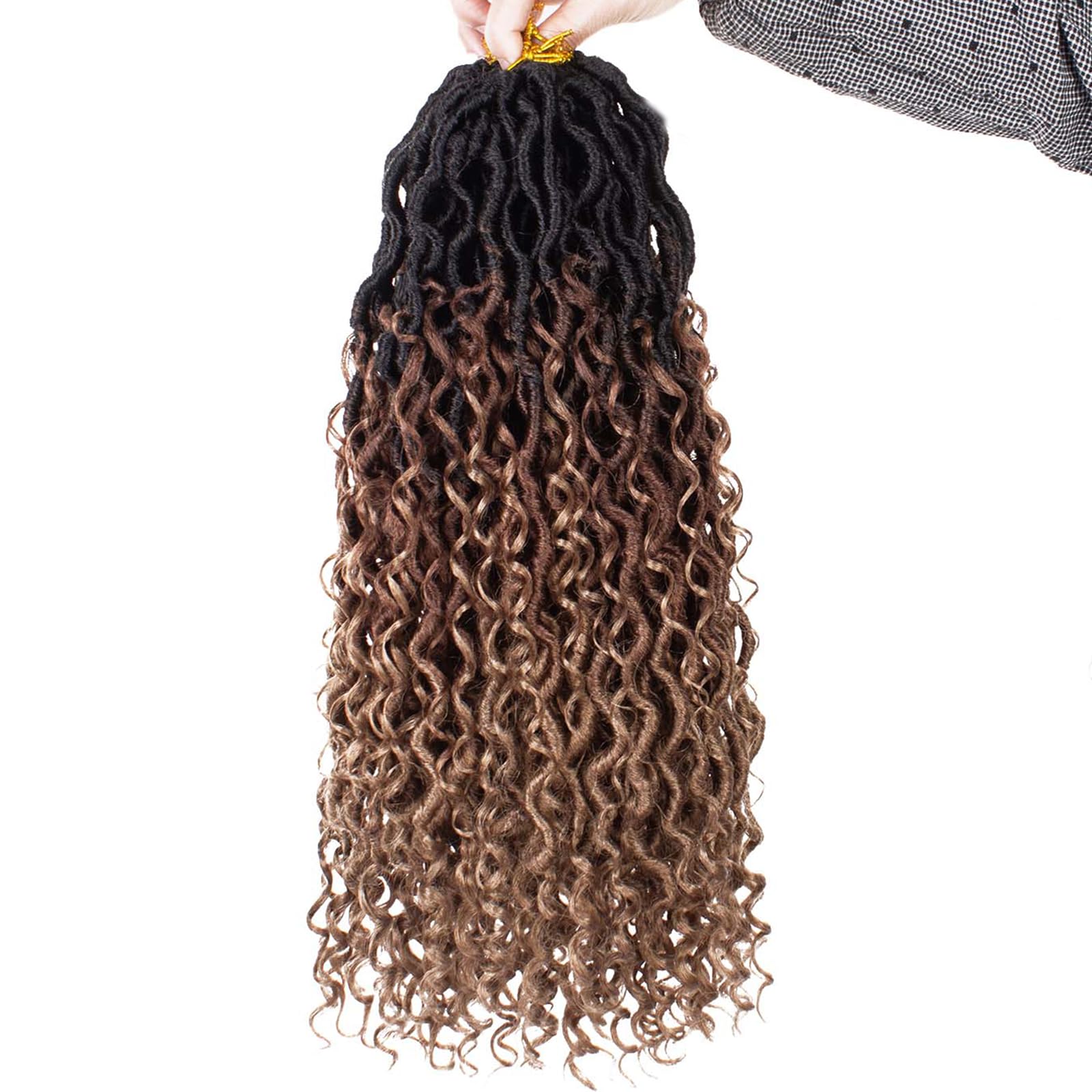Mscat 18Inch 8 Packs 3 Tones River Faux Locs Crochet Hair With Curly Hair In Middle And Ends Pre-Looped Crochet Braids Messy Bohemian Fuax Locs Hair Extensions (14Strands/Pack 1B3027#)