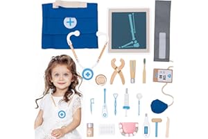 umu Doctor Kit for Kids, Pretend Toy 18 PCS Wooden Doctor Playset for Toddlers, Montessori Toys Dentist Kit for 3, 4 and 5 Year Old Boys and Girls