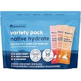 NativePath Hydrate Electrolyte Stick Packs Variety Pack, 30 Count | Mixed Berry, Peach Mango &amp; Tangerine Sticks, 14 Vitamins, 9 Aminos &amp; 2000mg BCAAs, Zero Sugar, Keto
