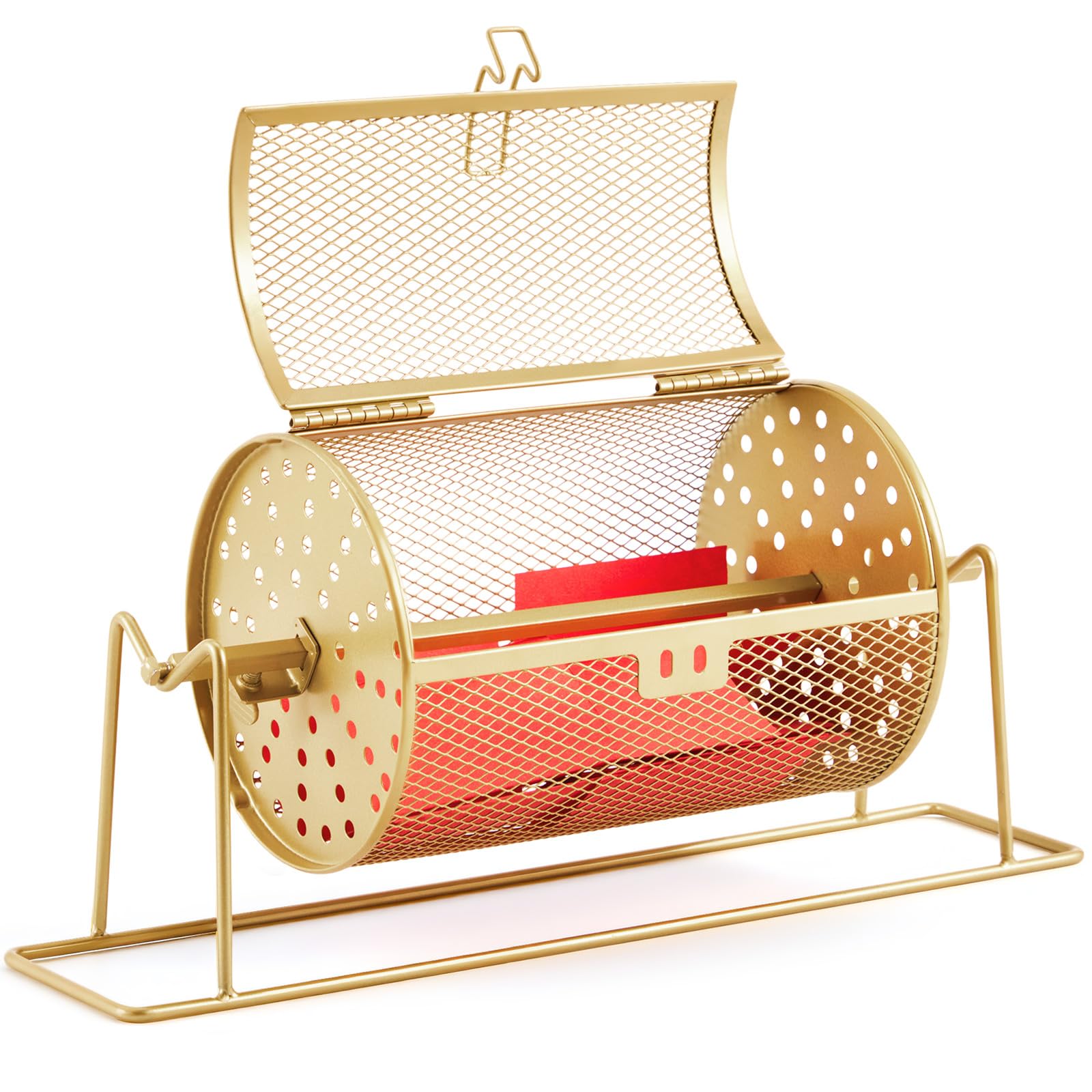 Photo 1 of Teenyyou 7.09" x 4.72" Small Raffle Drum Upgraded Ticket Spinner Holds 600 Tickets Raffle Wheel Spinner with Stand Drum Cage for Games Events(Gold)