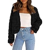 COCCKO Women's 2025 Faux Fur Coats Fleece Cropped Jacket Long Sleeve Shaggy Warm Outerwear Fall Winter Clothes