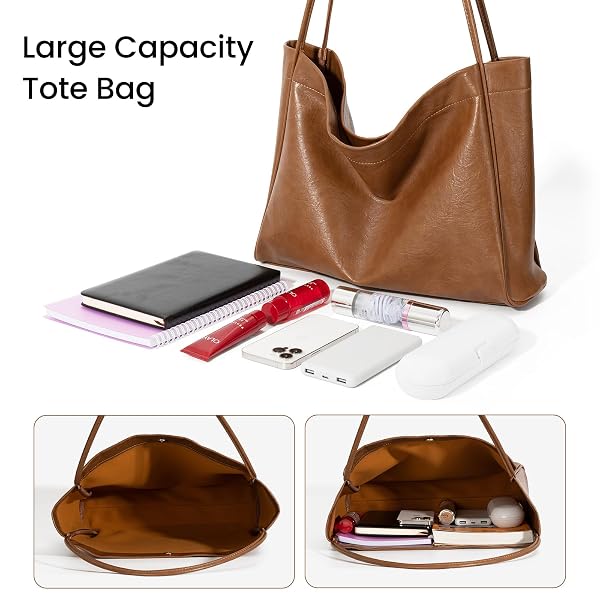 VOCUS TOTE BAG FOR WOMEN 2PCS LARGE CASUAL PU WEEKENDER BAG SOFT VEGAN LEATHER SHOULDER HOBO HANDBAG PURSE TRAVEL OVERSIZE