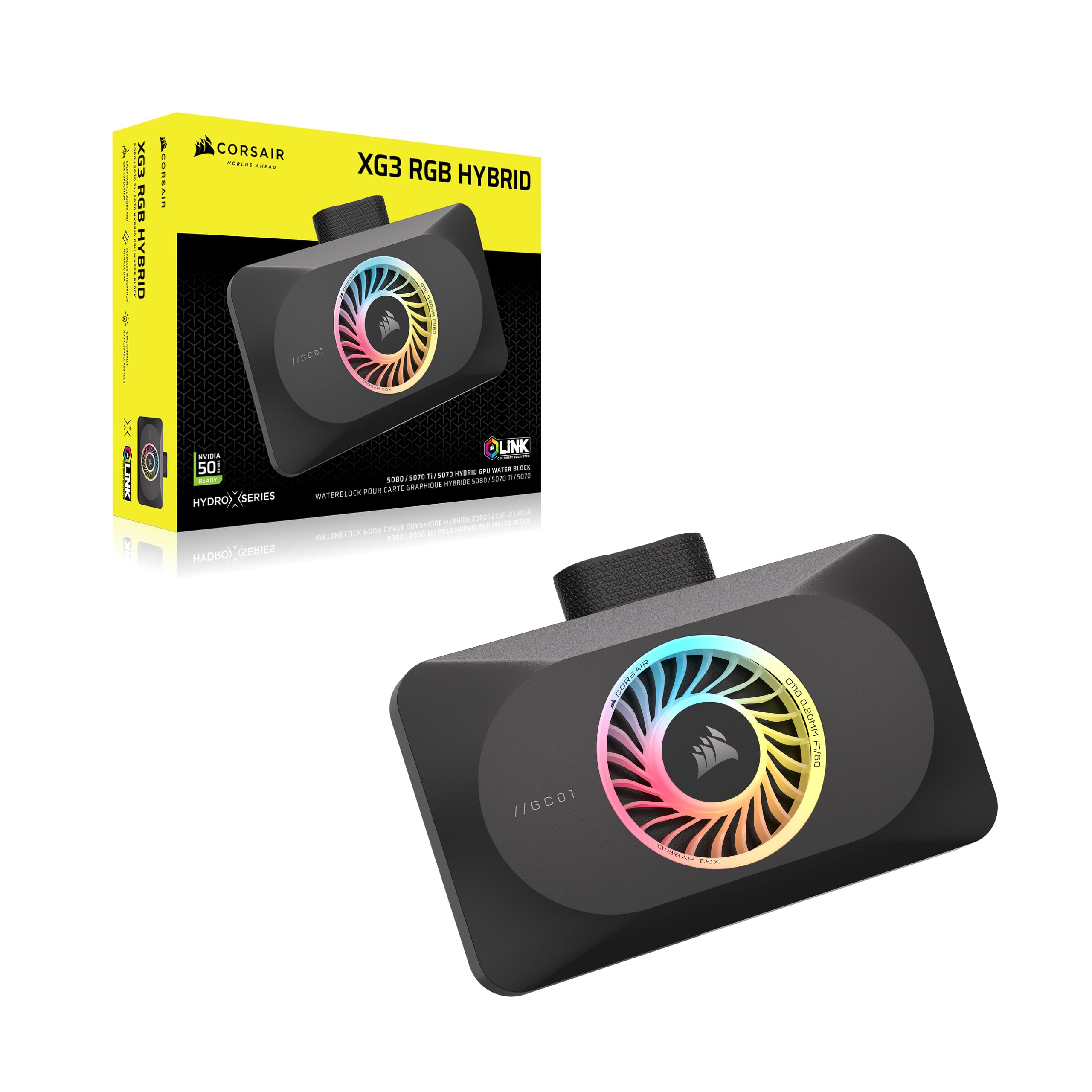 CORSAIR XG3 RGB HYBRIDER GPU-Wasserblock – Hybride Custom-Kühlung, Kompatibel mit 5080, 5070 Ti, & 5070-GPUs, 18 einzeln ansteuerbare RGB-LEDs, iCUE LINK, Integrierter Temperatursensor – Schwarz 8