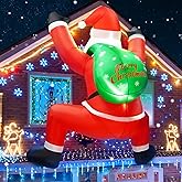 6FT Christmas Inflatable Decorations Hanging Santa Built-in Bright LEDs, Climbing Santa Claus with Gift Bag Christmas Roof Blow Up Yard Inflatables Decoration for Window Wall Outdoor Xmas New Year