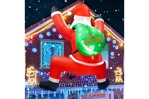 ZUKAKII 6FT Christmas Inflatable Decorations Hanging Santa Built-in Bright LEDs, Climbing Santa Claus with Gift Bag Christmas Roof Blow Up Yard Inflatables Decoration for Window Wall Outdoor Xmas New Year