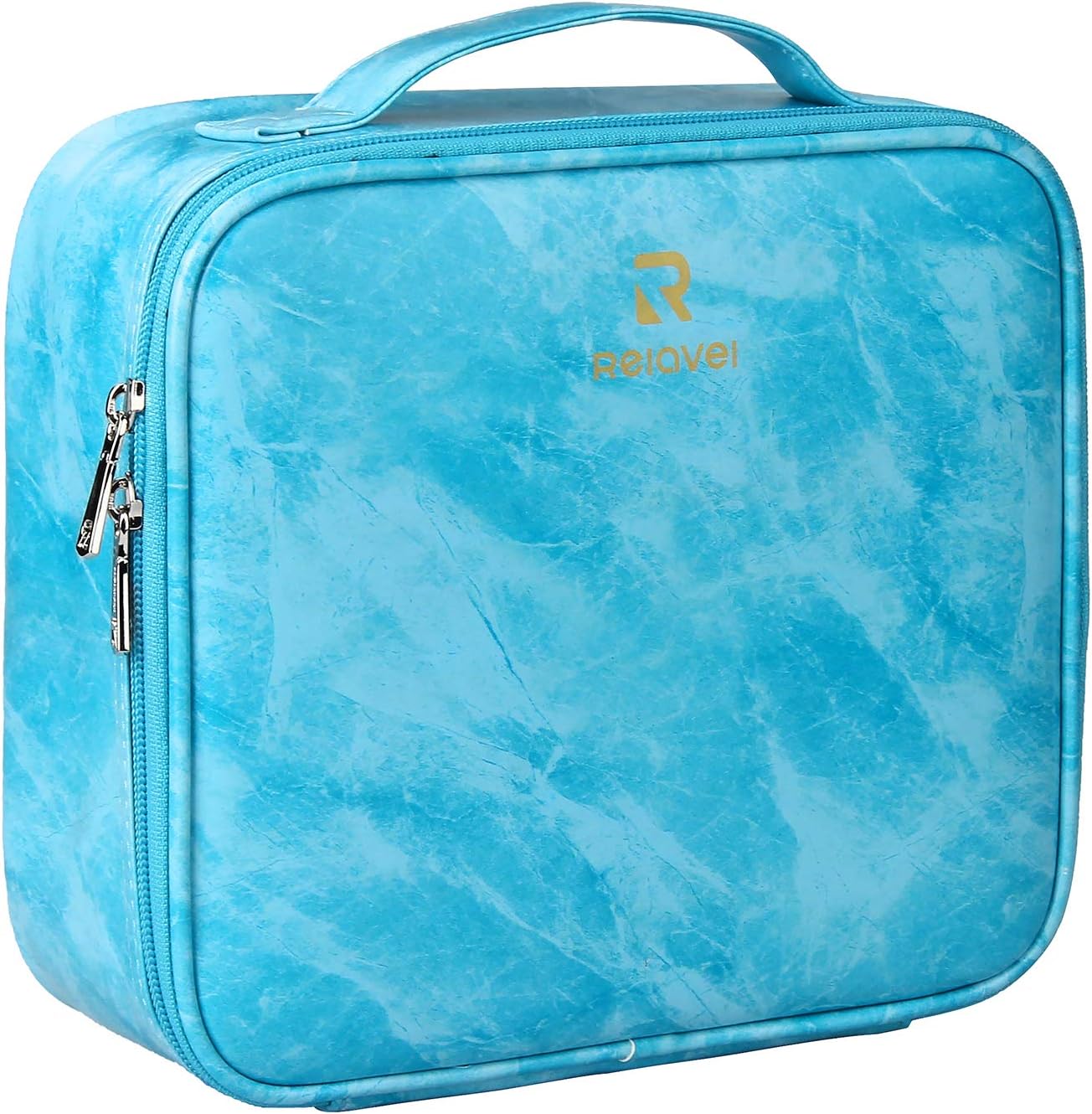 Relavel Marble Makeup Bag Large Makeup Organizer Bag Travel Train Case Portable Cosmetic Artist Storage Bag with Adjustable Dividers for Cosmetics Makeup Brushes (Marble Pattern)
