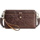 S-ZONE Leather Crossbody Bags for Women Small Bag Phone Purse RFID Blocking Clutch Purses Convertible Wristlet with 2 Straps