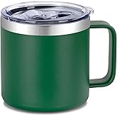 VEGOND 14 oz Insulated Coffee Mug with Handle, Stainless Steel Travel Coffee Mug with Lid, Double Wall Vacuum Metal Coffee Cup, Coffee Tumbler Powder Coated, Dark Green 1 Pack