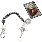One Decade Pocket Rosary with St Benedict Medals,Catholic Black Small Rugged Rosary Beads for Men Women Catholic Gift,Crucifix Rosary Keychain,Medalla De San Benito Rosarios Catolicos Para Hombre