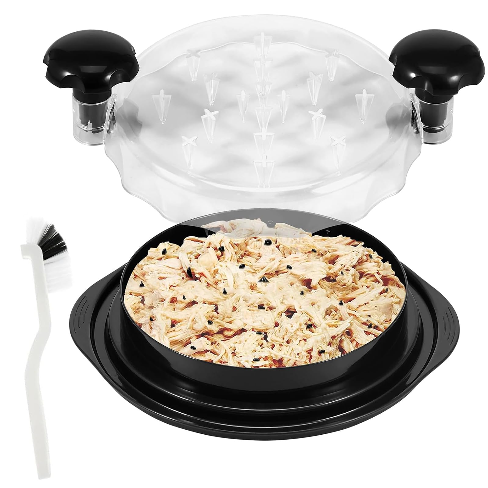 Ergonomic Chicken Shredder Tool - Portable Bowl with Clear Lid, Non-Slip Handle, Dishwasher Safe for Pulled Pork & Meat