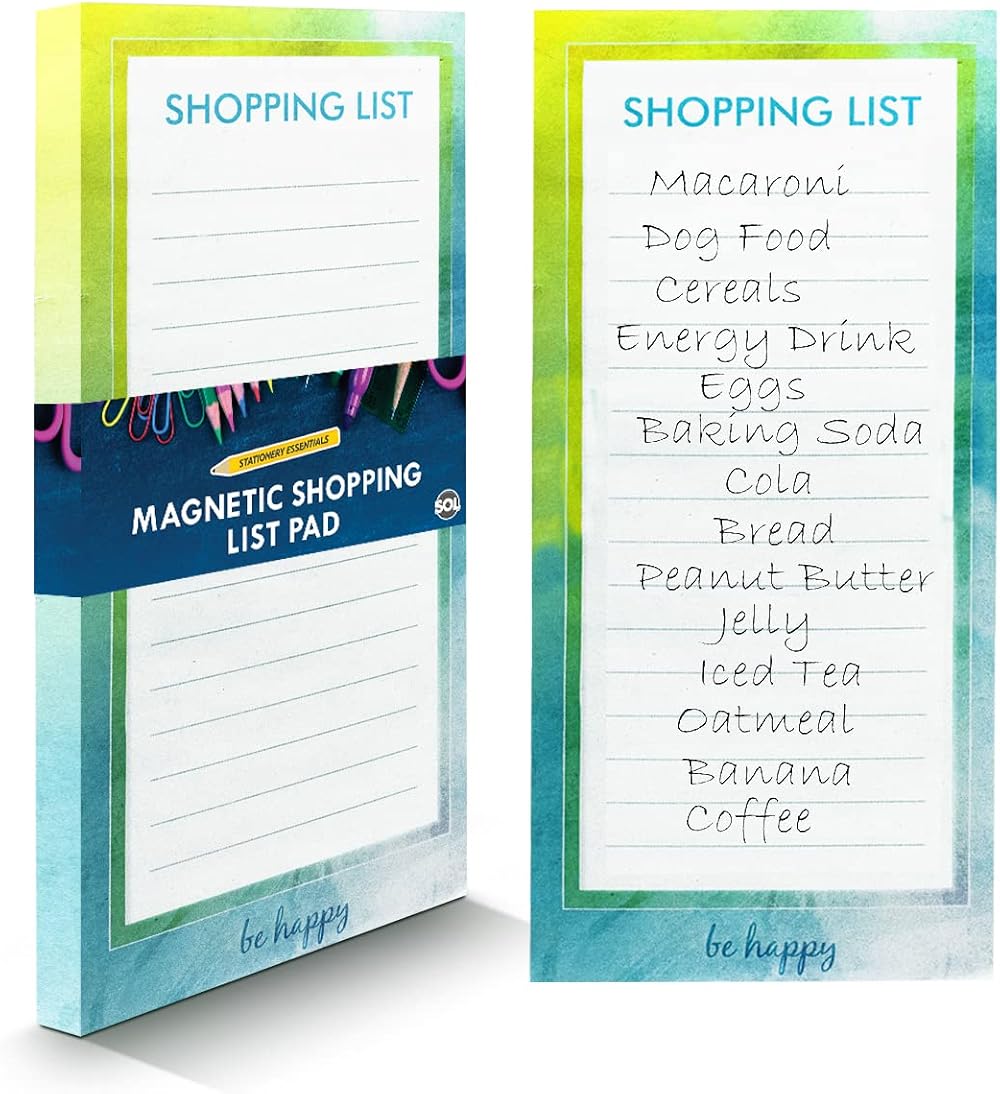 SOL Magnetic Shopping List Pad Fridge 21.5x10cm 80 Sheets