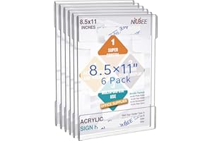 NIUBEE 8.5x11 Clear Acrylic Plexi Sign Holders with Double Sided Adhesive Tape, Wall Sign Memo Document Menu Holder for Office, Home, Store, Restaurant-No Drilling (6 Pack)