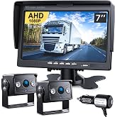 DVKNM Wired RV Backup Camera, 7" 1080P IPS Monitor &amp; 2 Rear View Cameras | Back Up Camera for Truck RV Trailer Tractor Skid Steer, Reverse Camera for Semi Truck, IP69 Waterproof Night Vision TZ102