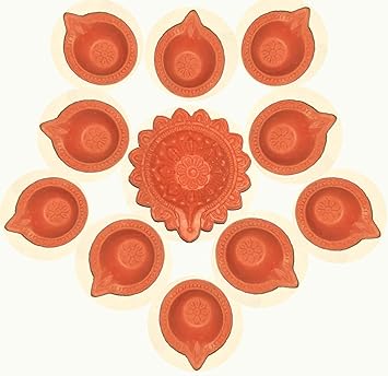Divinehouse Earthen Diwali Diya Set of 11 Traditional Ecofriendly Handmade Natural Clay Oil Lamps