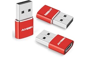 AIYEEN Upgraded USB C Female to USB A Male Adapter,Type C to USB A Charger Cable Converter for Apple iWatch 7 AirPods,MacBook,iPhone 12 13 14 15 Series,iPad Mini 6,Samsung Galaxy S20 S21 S22 (3Pack Red)