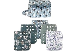 CoolaPeach Baby Cloth Diapers Washable Reusable Diapers for Baby Boys, One Size Adjustable Pocket Nappy Covers 5 Pack+ 5pcs Microfiber Inserts+ One Waterproof Bag