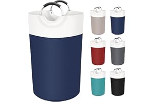 BlissTotes Laundry Basket, Laundry Hamper, Collapsible Laundry Baskets, Dirty Clothes Hamper, Waterproof Laundry Basket with Foam Protected Aluminum Handles for College Dorm, Family 90L (Blue)