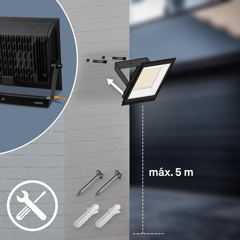 - Holofote LED exterior com luz branca neutra, 20W 1800 lm, ajustável, IP65 resistente ao pó e à água, foco LED exterior, para jardim e garagem, 11 x 14,5 x 3 cm, preto — foto 4 de 8