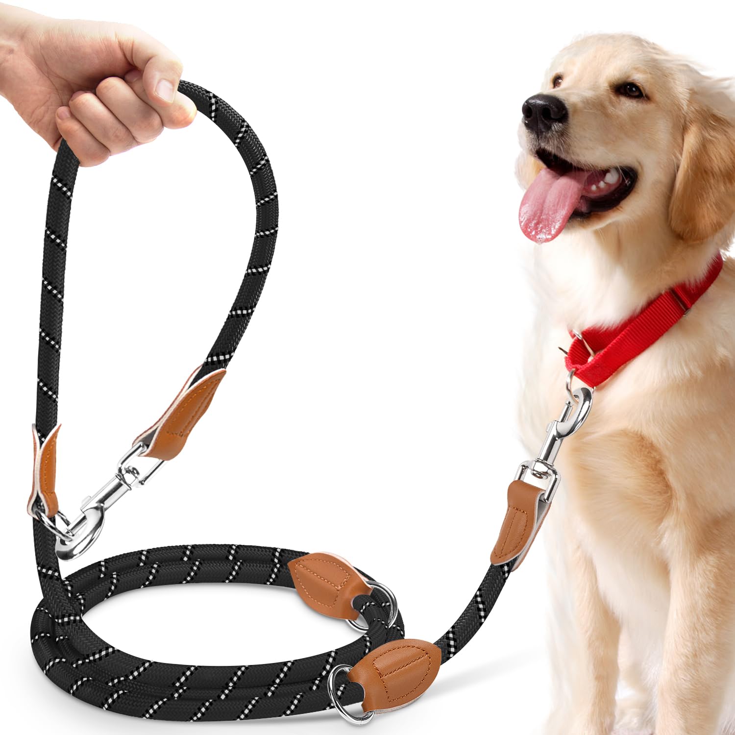 PETCOOZ Training Lead for Dogs, 3M Adjustable Double Ended Dog Lead for Medium Large Dogs, Professional Reflective Stop Pulling Control Leash, Hands Free Dog Leads for Running Walking, Black & White
