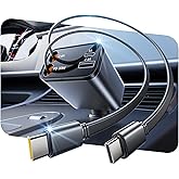 SUPERONE Smaller 4 in 1 Retractable Car Charger with Dual Type C Cords, 69W Fast Retractable USB C Car Charger, Car Accessories Car Chargers for iPhone 17 16 15 14 13 12 Galaxy Pixel