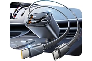 SUPERONE Smaller 4 in 1 Retractable Car Charger with Dual Type C Cords, 69W Fast Retractable USB C Car Charger, Car Accessories Car Chargers for iPhone 17 16 15 14 13 12 Galaxy Pixel