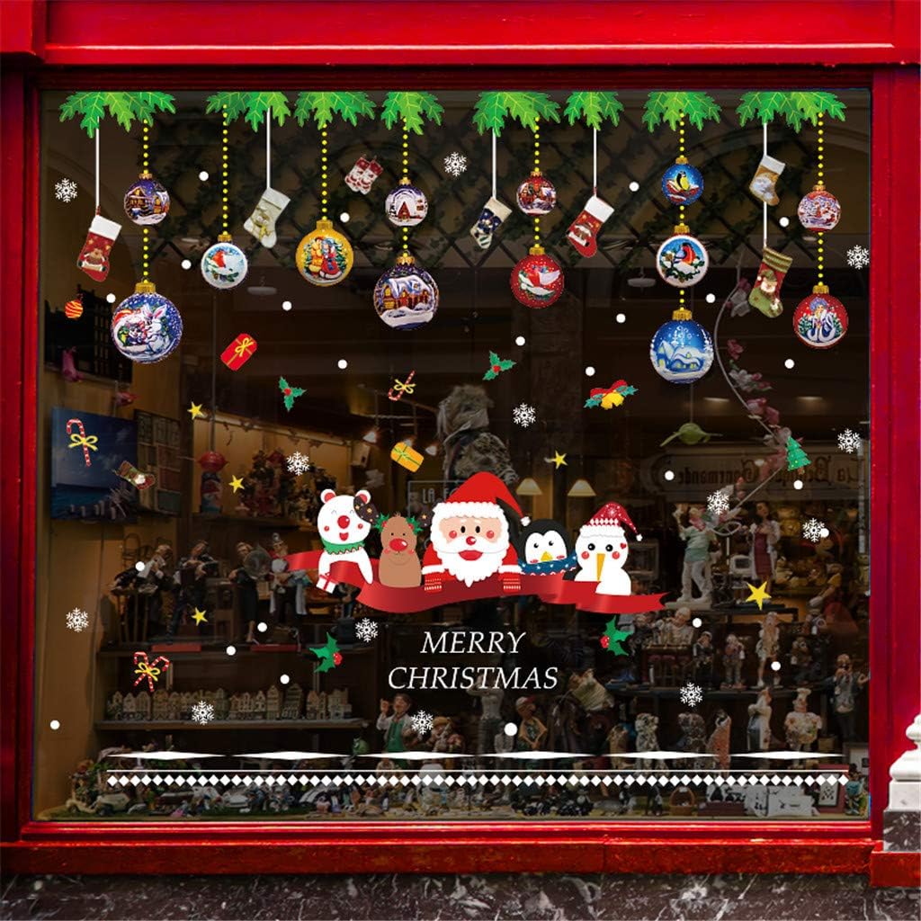 Amazon Com Hstore Christmas Window Clings Removable Window Stickers For Christmas Decorations Santa Claus Christmas Tree Bear Deer Elk Gift Candle Party Decor Supplies Home Kitchen