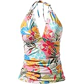 Yonique Women's Halter Tankini Top V Neck Swim Top Tummy Control Bathing Suit