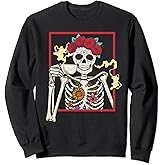 Sugar Skull Skeleton Drinking Coffee Sweatshirt