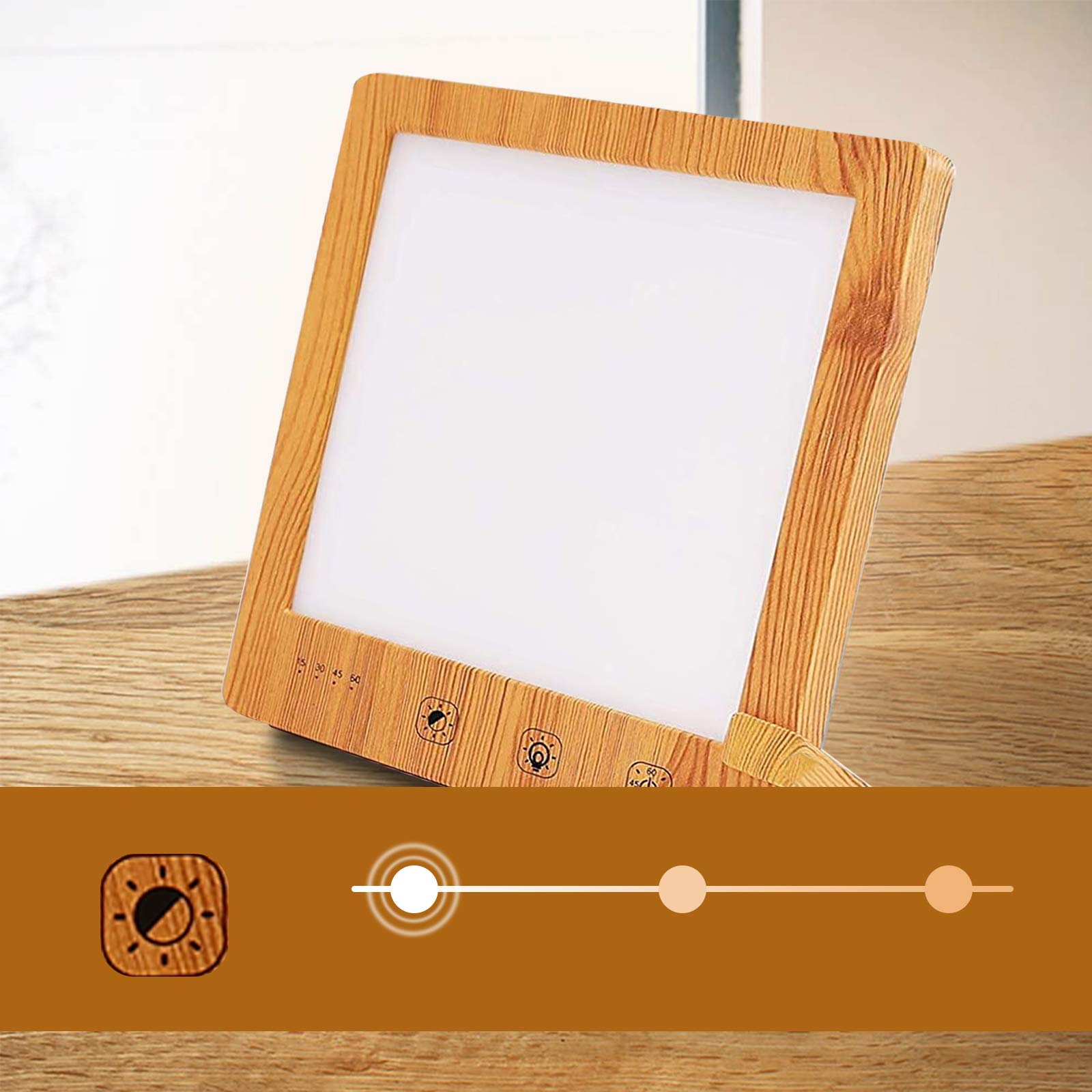 SAD Lamp, 10000 Lux Sun Lamp, Adjustable Colors and Brightness, 4 Timer Settings with Memory Function, Portable Natural Sunlight Lamp for Seasonal Affective Disorder Depression(Wood)