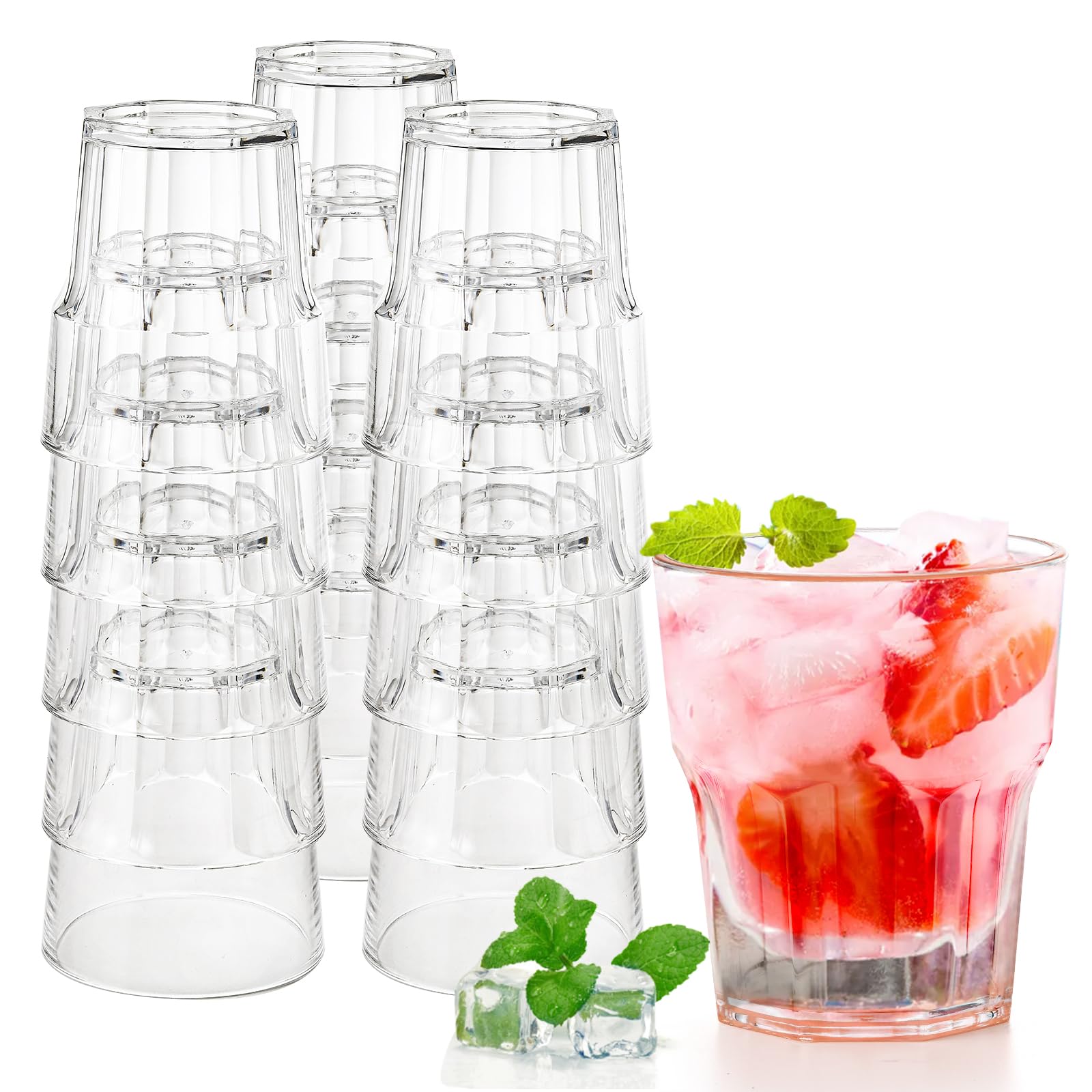 Photo 1 of Tebery 16 Pack Classic Clear Plastic Tumbler Reusable Drinking Glasses, 8Oz Drinking Water Juice Cups, Stackable, BPA-Free